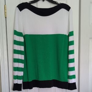 Michael Kors Black, White, and Green Striped Sweater